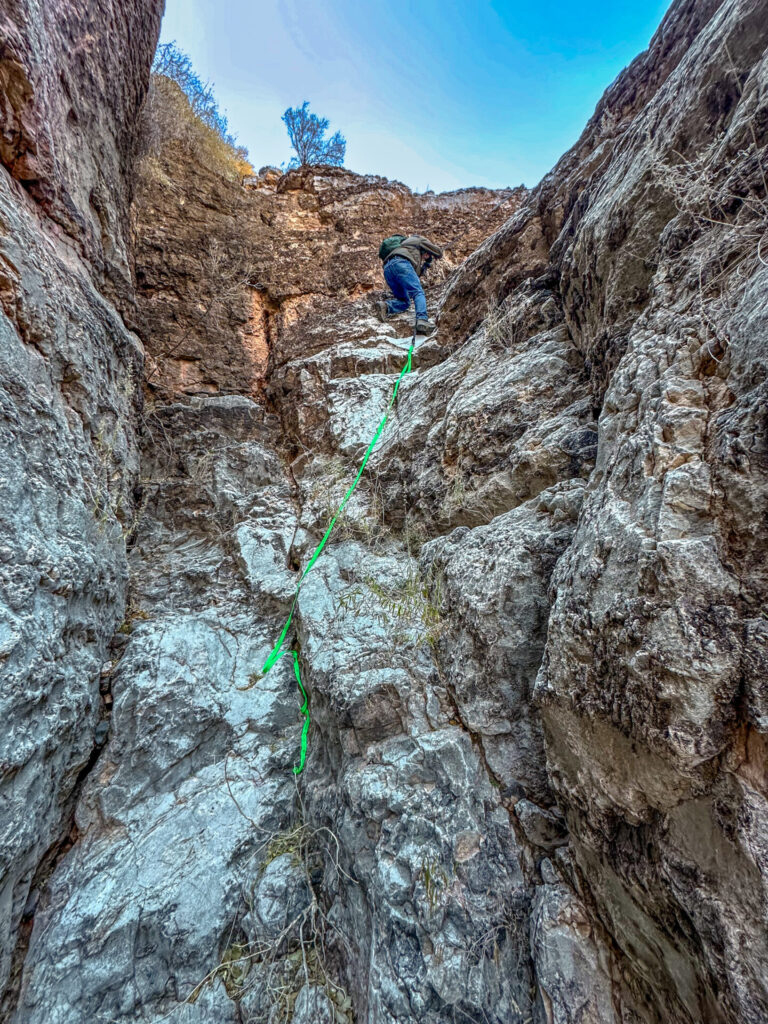 Climbing Down into Fossil Canyon