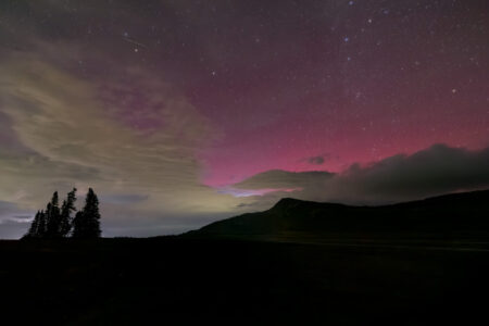 Fine art print of a magenta aurora at Brian Head, Utah.